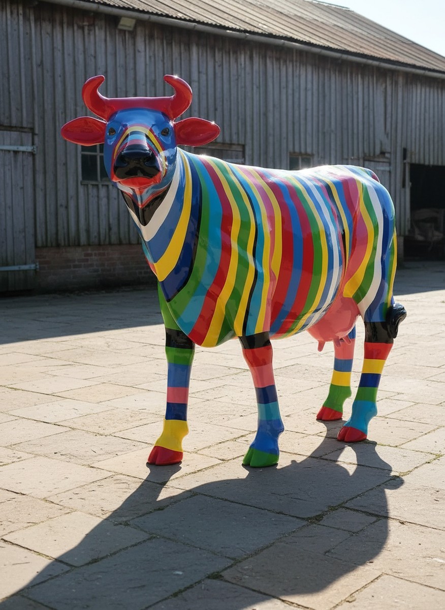 Casa Padrino Luxus Deko Skulptur Kuh Multicolored Striped Cow H. 150 cm - Riesige Gartenskulptur - Lebensgroße Skulptur - XXL Deko Skulptur - XXL Deko Figur Casa Padrino Luxus Deko Skulptur Kuh Multicolored Striped Cow H. 150 cm - Riesige Gartenskulptur - Lebensgroße Skulptur - XXL Deko Skulptur - XXL Deko Figur