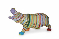 Casa Padrino Luxus Deko Skulptur Nilpferd Gestreiftes H. 70 cm - Deko Skulptur - Deko Figur - Tierfigur - Gartendeko Casa Padrino Luxus Deko Skulptur Nilpferd Gestreiftes H. 70 cm - Deko Skulptur - Deko Figur - Tierfigur - Gartendeko