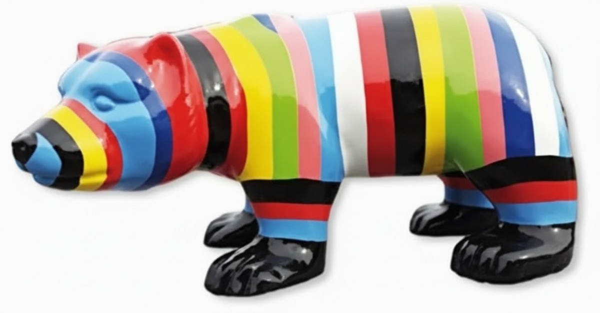 Casa Padrino Luxus Deko Skulptur Bär Multicolored Striped H. 60 cm - Deko Skulptur - Deko Figur - Tierfigur - Gartendeko Casa Padrino Luxus Deko Skulptur Bär Multicolored Striped H. 60 cm - Deko Skulptur - Deko Figur - Tierfigur - Gartendeko