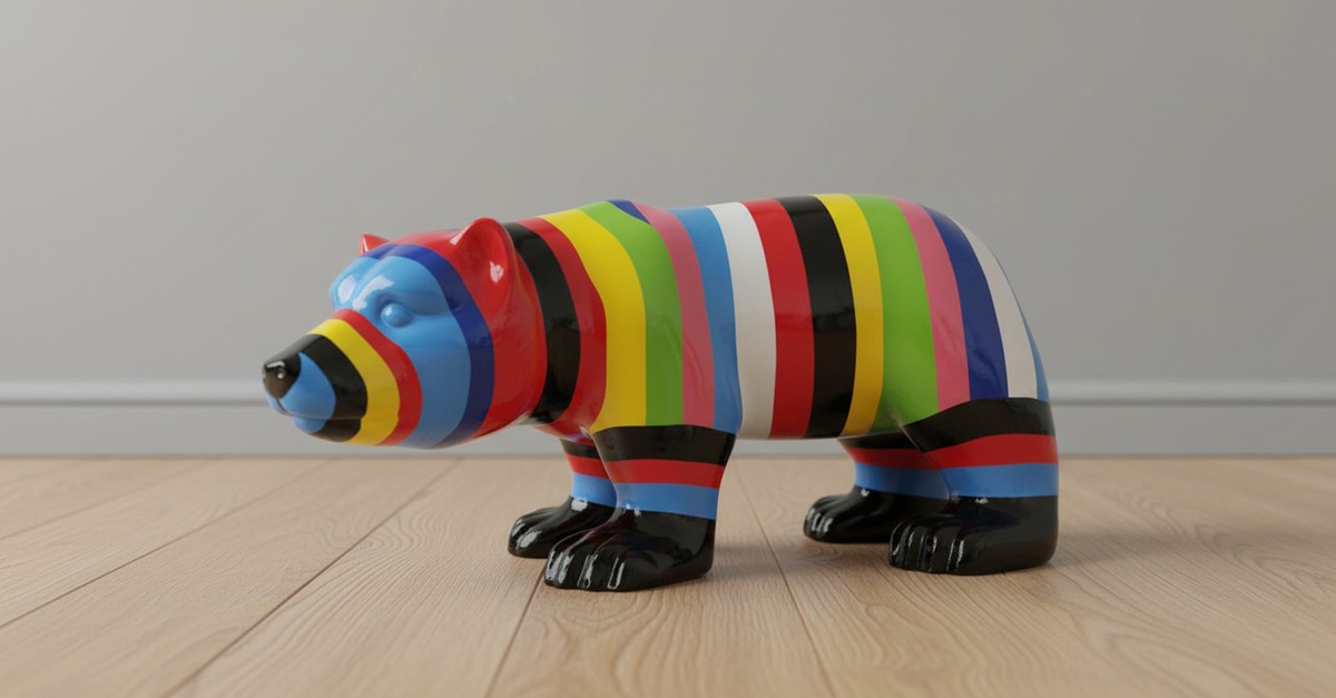 Casa Padrino Luxus Deko Skulptur Bär Multicolored Striped H. 60 cm - Deko Skulptur - Deko Figur - Tierfigur - Gartendeko Casa Padrino Luxus Deko Skulptur Bär Multicolored Striped H. 60 cm - Deko Skulptur - Deko Figur - Tierfigur - Gartendeko