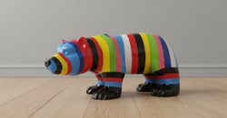 Casa Padrino Luxus Deko Skulptur Bär Multicolored Striped H. 60 cm - Deko Skulptur - Deko Figur - Tierfigur - Gartendeko Casa Padrino Luxus Deko Skulptur Bär Multicolored Striped H. 60 cm - Deko Skulptur - Deko Figur - Tierfigur - Gartendeko