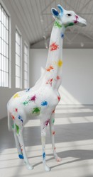 Casa Padrino sculpture décorative de luxe Giraffe Splash H. 210 cm - Immense sculpture de jardin - Sculpture grandeur nature - Sculpture décorative XXL Casa Padrino sculpture décorative de luxe Giraffe Splash H. 210 cm - Immense sculpture de jardin - Sculpture grandeur nature - Sculpture décorative XXL