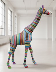 Casa Padrino sculpture décorative de luxe Giraffe Streifen H. 230 cm - Immense sculpture de jardin - Sculpture grandeur nature - Sculpture décorative XXL
