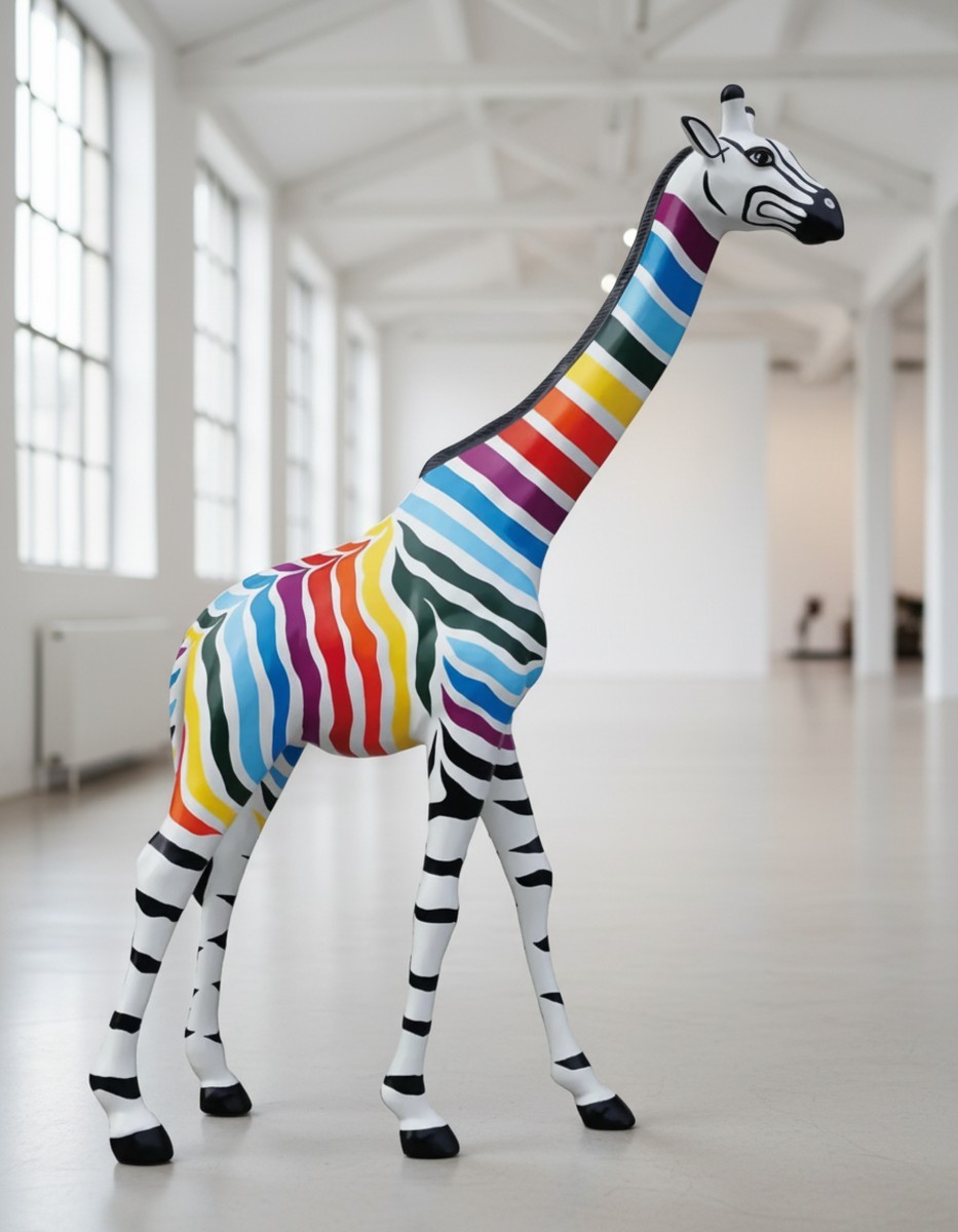 Casa Padrino sculpture décorative de luxe Giraffe Zebra Bunt H. 230 cm - Immense sculpture de jardin - Sculpture grandeur nature - Sculpture décorative XXL Casa Padrino sculpture décorative de luxe Giraffe Zebra Bunt H. 230 cm - Immense sculpture de jardin - Sculpture grandeur nature - Sculpture décorative XXL