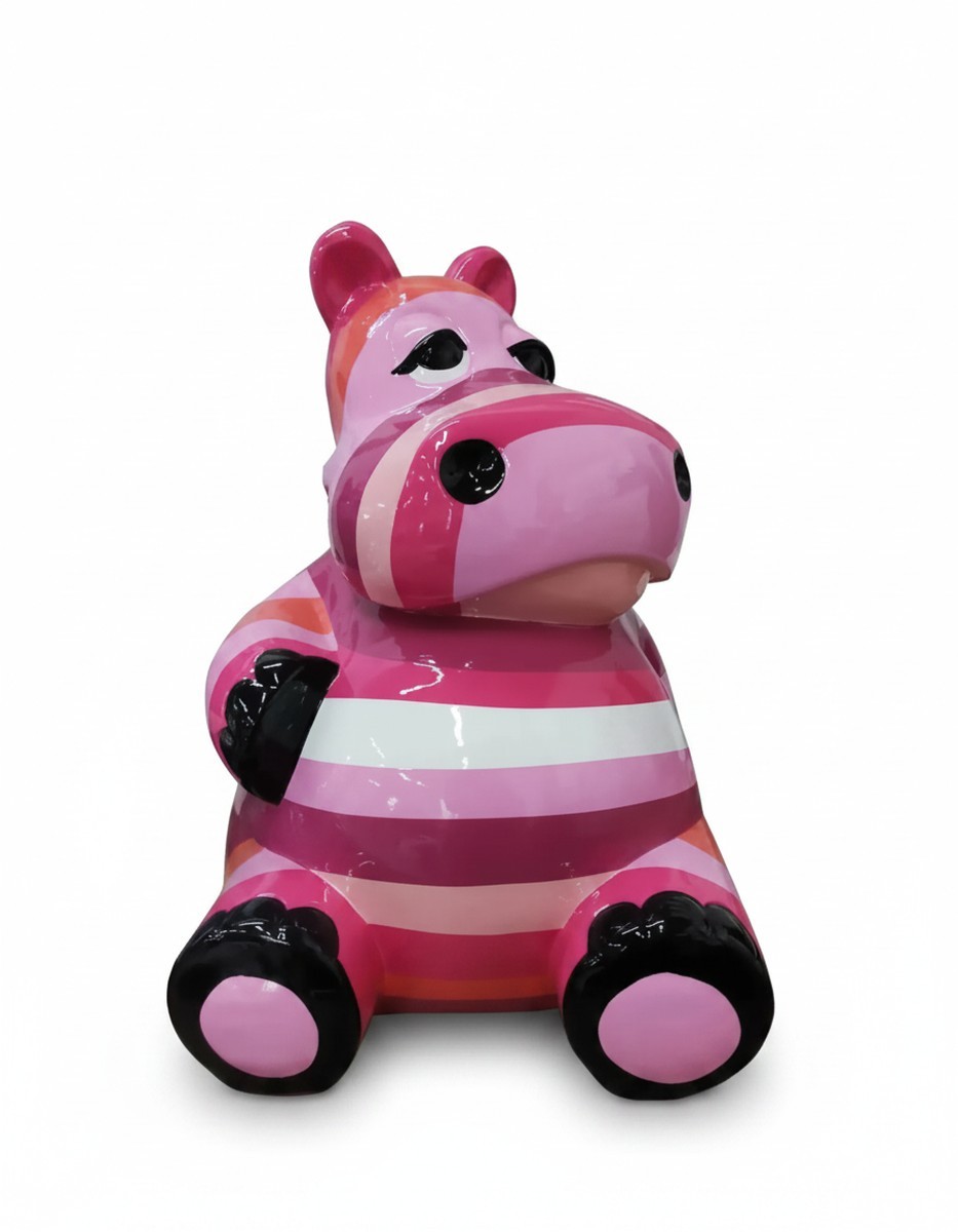 Casa Padrino Luxus Deko Skulptur Nilpferd Sitzend Gestreift Rosa H. 95 cm - Deko Skulptur - Deko Figur - Tierfigur - Gartendeko Casa Padrino Luxus Deko Skulptur Nilpferd Sitzend Gestreift Rosa H. 95 cm - Deko Skulptur - Deko Figur - Tierfigur - Gartendeko
