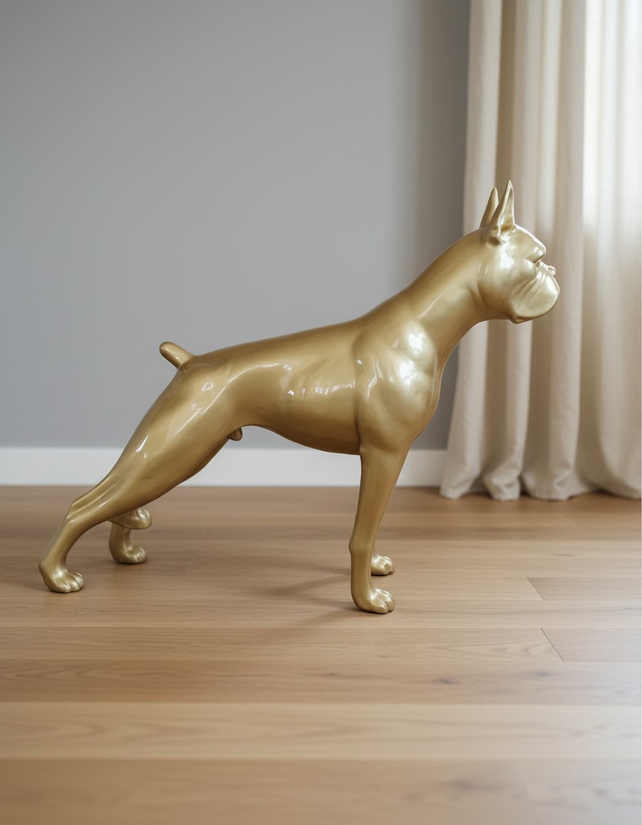 Casa Padrino sculpture décorative de luxe Hund Boxer Gold H. 173 cm - Immense sculpture de jardin - Sculpture grandeur nature - Sculpture décorative XXL Casa Padrino sculpture décorative de luxe Hund Boxer Gold H. 173 cm - Immense sculpture de jardin - Sculpture grandeur nature - Sculpture décorative XXL