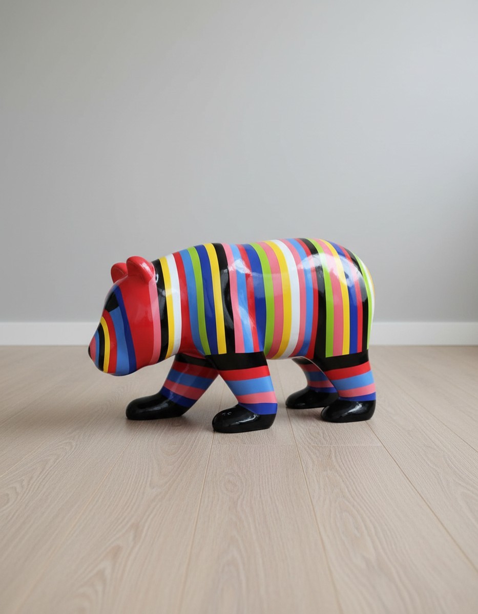Casa Padrino Luxus Deko Skulptur Bär Gestreift H. 90 cm - Deko Skulptur - Deko Figur - Tierfigur - Gartendeko Casa Padrino Luxus Deko Skulptur Bär Gestreift H. 90 cm - Deko Skulptur - Deko Figur - Tierfigur - Gartendeko