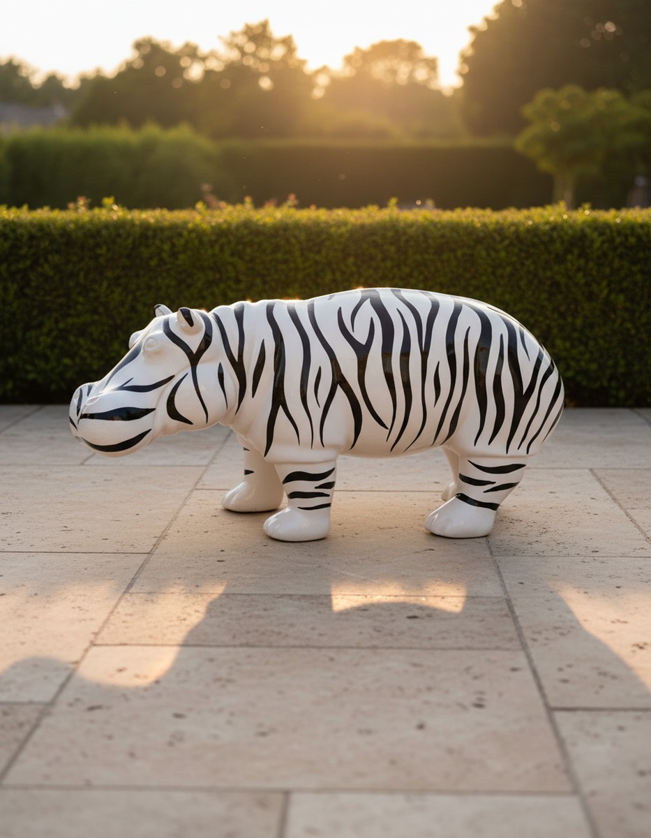 Casa Padrino scultura decorativa di lusso Nilpferd Zebra A. 45 cm - Scultura decorativa - Figura decorativa - Figura animale - Decorazione da giardino Casa Padrino scultura decorativa di lusso Nilpferd Zebra A. 45 cm - Scultura decorativa - Figura decorativa - Figura animale - Decorazione da giardino