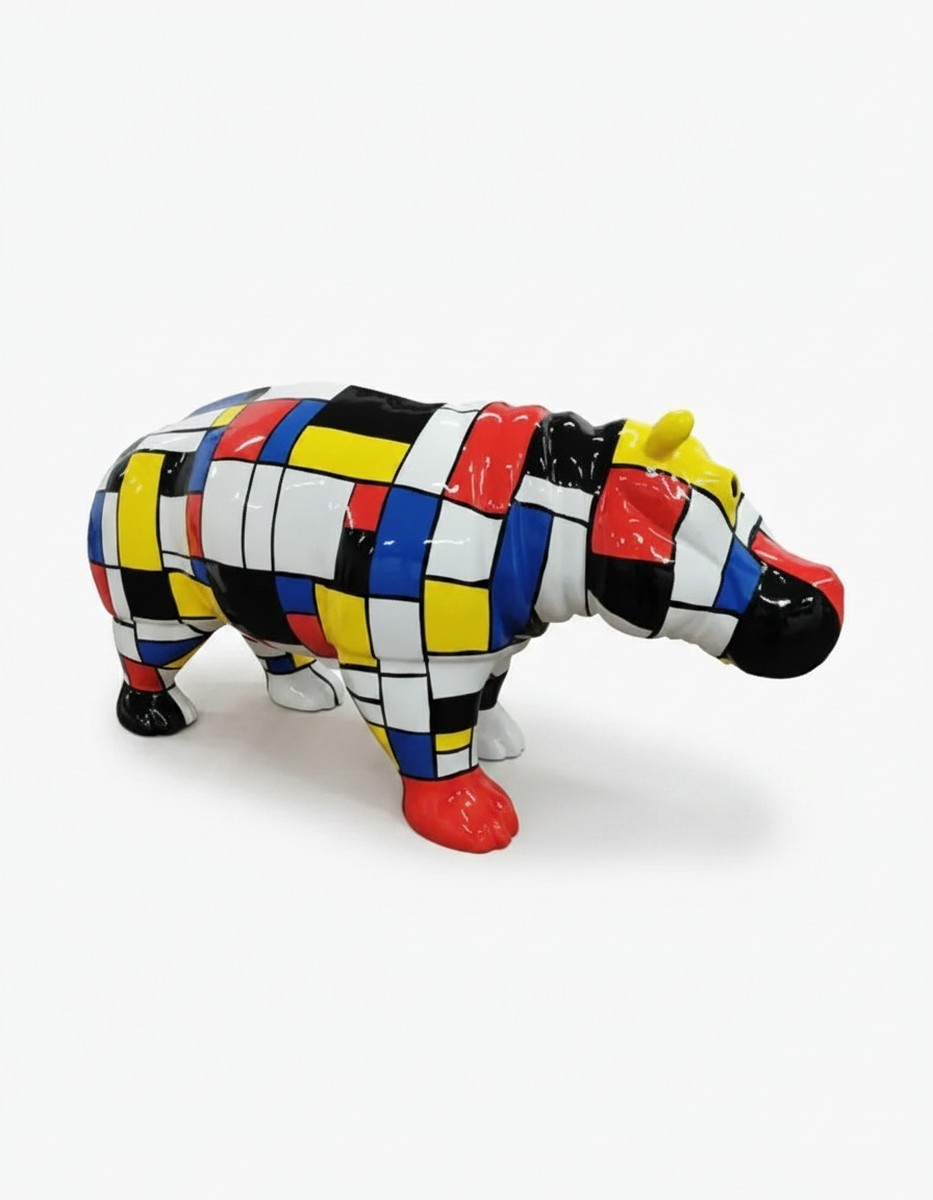 Casa Padrino sculpture décorative de luxe Nilpferd Mondrian H. 45 cm - Sculpture décorative - Figurine décorative - Figurine animale - Décoration de jardin Casa Padrino sculpture décorative de luxe Nilpferd Mondrian H. 45 cm - Sculpture décorative - Figurine décorative - Figurine animale - Décoration de jardin