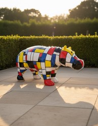 Casa Padrino sculpture décorative de luxe Nilpferd Mondrian H. 45 cm - Sculpture décorative - Figurine décorative - Figurine animale - Décoration de jardin Casa Padrino sculpture décorative de luxe Nilpferd Mondrian H. 45 cm - Sculpture décorative - Figurine décorative - Figurine animale - Décoration de jardin
