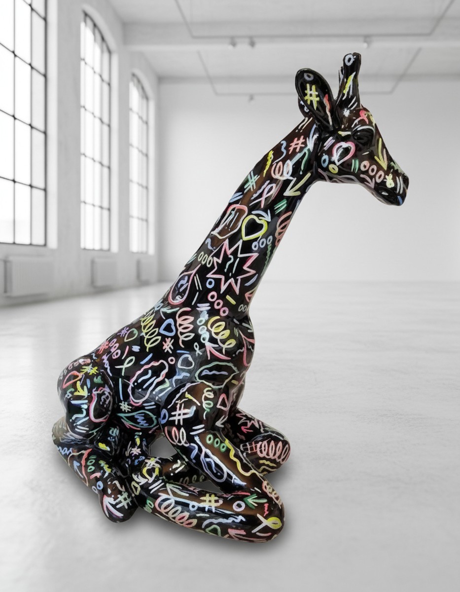 Casa Padrino sculpture décorative de luxe Giraffe Sitzend Schwarz Design H. 80 cm - Sculpture décorative - Figurine décorative - Figurine animale - Décoration de jardin Casa Padrino sculpture décorative de luxe Giraffe Sitzend Schwarz Design H. 80 cm - Sculpture décorative - Figurine décorative - Figurine animale - Décoration de jardin