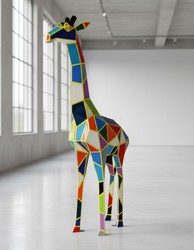 Casa Padrino sculpture décorative de luxe Giraffe Harlekin Facettierte H. 200 cm - Immense sculpture de jardin - Sculpture grandeur nature - Sculpture décorative XXL