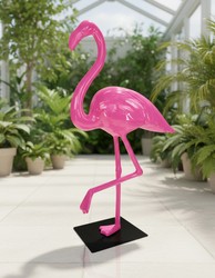 Casa Padrino scultura decorativa di lusso Vogel Pink Flamingo 2XL A. 210 cm - Enorme scultura da giardino - Scultura a grandezza naturale - Scultura decorativa XXL