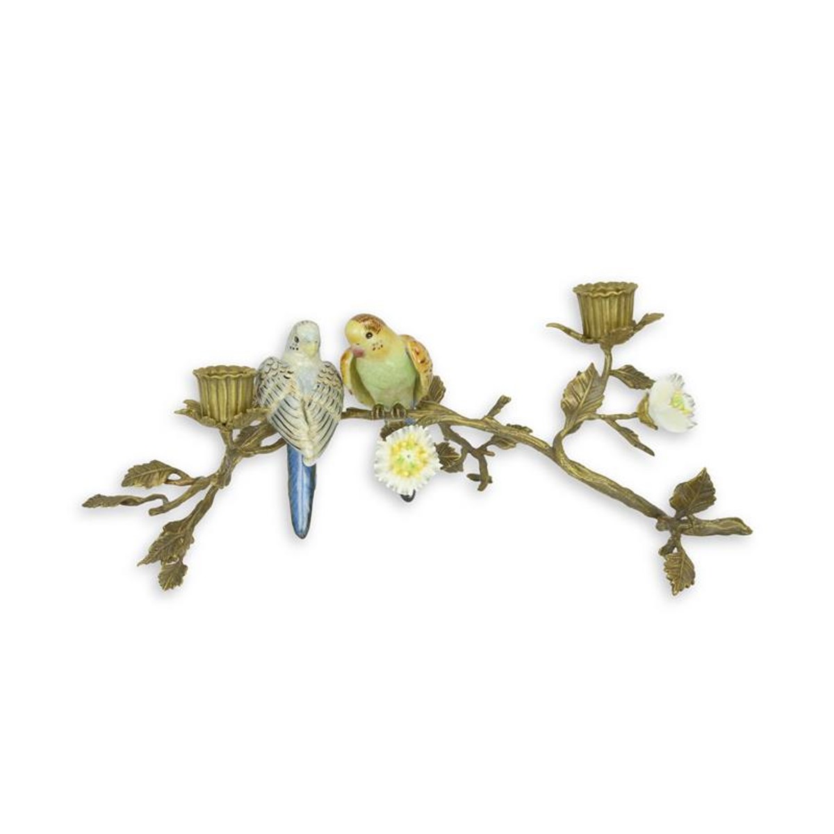 Casa Padrino Jugendstil Kerzenhalter Blütenzweig mit Vögeln Gold / Mehrfarbig 21 x 37,9 x H. 15,3 cm - Bronze Kerzenständer mit Porzellan Vögeln - Barock & Jugendstil Deko Accessoires Casa Padrino Jugendstil Kerzenhalter Blütenzweig mit Vögeln Gold / Mehrfarbig 21 x 37,9 x H. 15,3 cm - Bronze Kerzenständer mit Porzellan Vögeln - Barock & Jugendstil Deko Accessoires