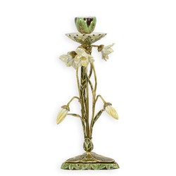 Casa Padrino Bougeoir Art nouveau Narcisses Vert / Crème / Or 11,5 x H. 28,5 cm - Chandelier en bronze avec fleurs en porcelaine Casa Padrino Bougeoir Art nouveau Narcisses Vert / Crème / Or 11,5 x H. 28,5 cm - Chandelier en bronze avec fleurs en porcelaine