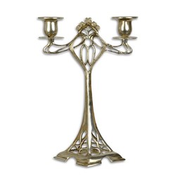 Casa Padrino Bougeoir Art Nouveau 2 branches Argenté 10 x 18,5 x H. 27,3 cm - Chandelier en Bronze Argenté