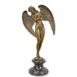 Casa Padrino Sculpture en Bronze Femme Ailée Bronze/Noir 20 x 32,7 x H. 63,9 cm - Statuette avec Socle en Marbre Casa Padrino Sculpture en Bronze Femme Ailée Bronze/Noir 20 x 32,7 x H. 63,9 cm - Statuette avec Socle en Marbre