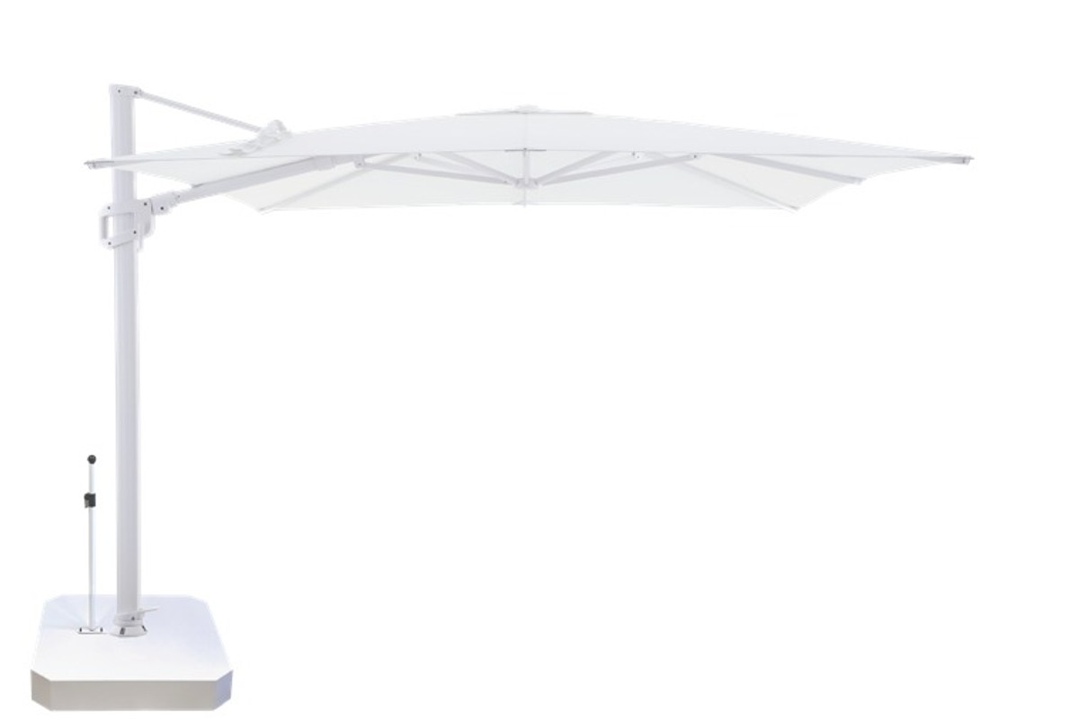 Casa Padrino Luxury Cantilever Parasol White - Round Free-arm Sunshade with 360 Degree Swivel Base - Diameter 350 cm Casa Padrino Luxury Cantilever Parasol White - Round Free-arm Sunshade with 360 Degree Swivel Base - Diameter 350 cm