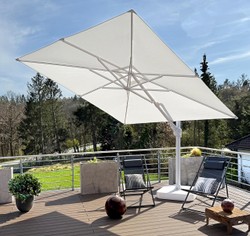 Casa Padrino Luxury Cantilever Parasol White - Square Free-arm Sunshade with 360 Degree Rotating Base - 300 x 300 cm Casa Padrino Luxury Cantilever Parasol White - Square Free-arm Sunshade with 360 Degree Rotating Base - 300 x 300 cm