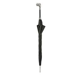 Casa Padrino Paraguas de lujo para hombre con cabeza de carnero plateada - Apertura automática - 100% Poliéster - Mango de resina esmaltada - 95cm x 1