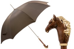 Casa Padrino Paraguas de lujo para hombre con caballo marrón - Apertura automática - 100% Poliéster - Mango de latón esmaltado - 95cm x 110cm Casa Padrino Paraguas de lujo para hombre con caballo marrón - Apertura automática - 100% Poliéster - Mango de latón esmaltado - 95cm x 110cm