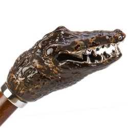 Casa Padrino Paraguas de lujo camuflaje para hombre con motivo de cocodrilo, mango de laton esmaltado, 95cm largo, 110cm diametro Casa Padrino Paraguas de lujo camuflaje para hombre con motivo de cocodrilo, mango de laton esmaltado, 95cm largo, 110cm diametro
