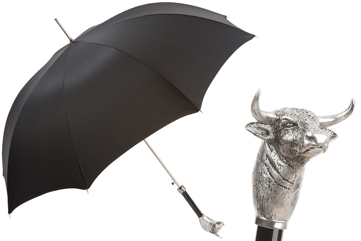 Casa Padrino Paraguas de Lujo para Hombre Toro - Hecho a mano en Italia, Mango de Latón, 95cm, 110cm Casa Padrino Paraguas de Lujo para Hombre Toro - Hecho a mano en Italia, Mango de Latón, 95cm, 110cm