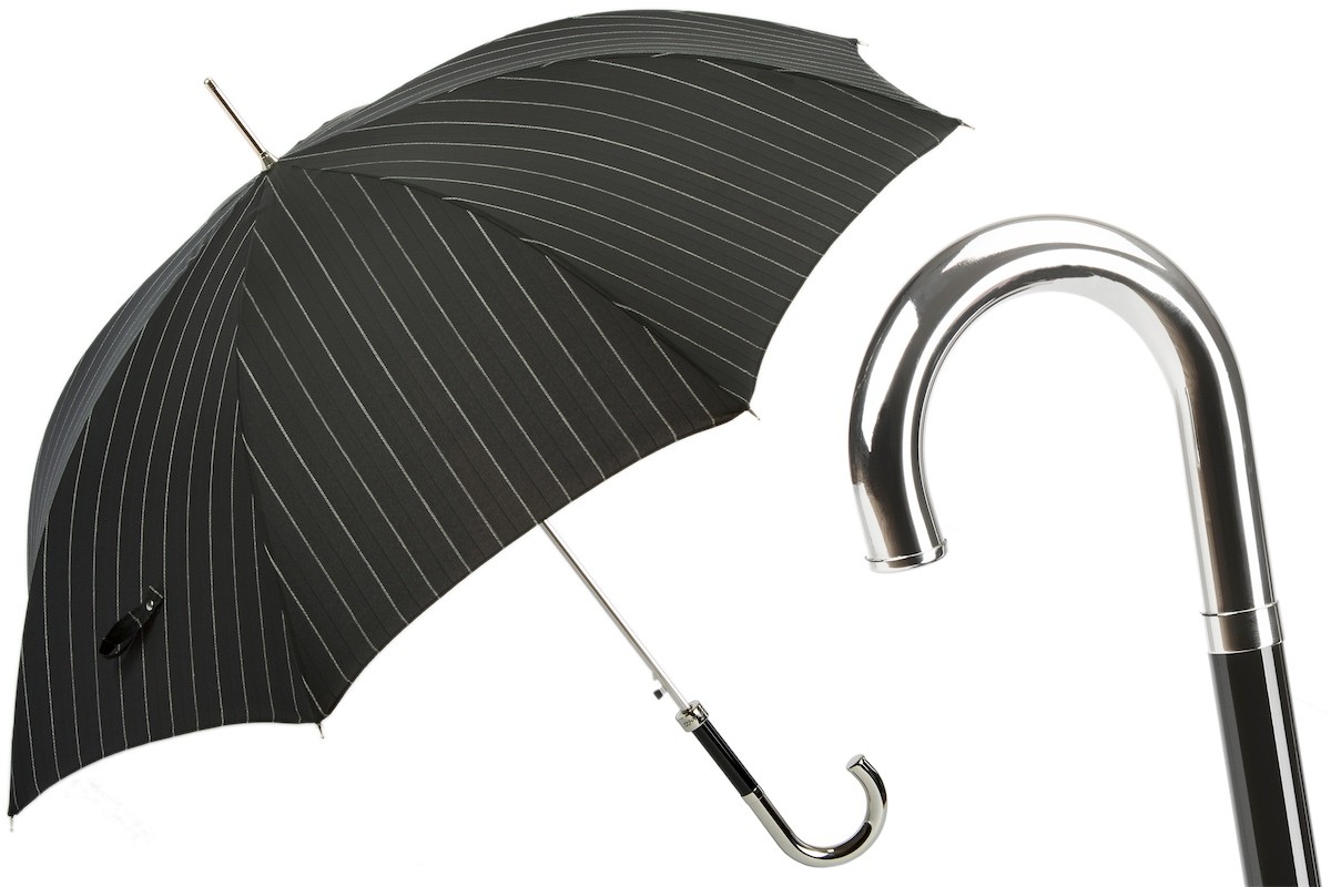 Casa Padrino Paraguas de lujo hombre Dandy a rayas - Hecho a mano en Italia, mango de latón, longitud 95cm, diámetro 110cm Casa Padrino Paraguas de lujo hombre Dandy a rayas - Hecho a mano en Italia, mango de latón, longitud 95cm, diámetro 110cm