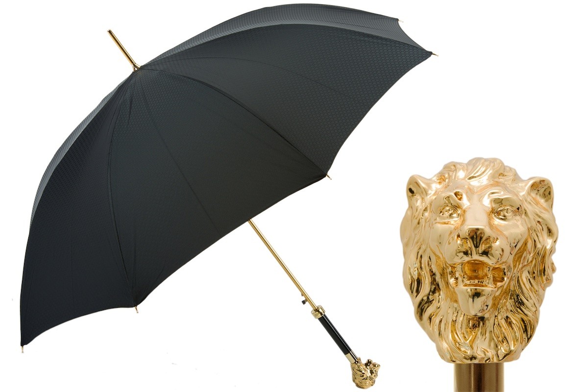 Casa Padrino Paraguas de lujo para hombre con cabeza de león dorada - Apertura automática - 100% Poliéster - Mango de resina esmaltada oro - 95cm x 11 Casa Padrino Paraguas de lujo para hombre con cabeza de león dorada - Apertura automática - 100% Poliéster - Mango de resina esmaltada oro - 95cm x 11