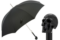 Casa Padrino Paraguas de lujo negro para hombre con empuñadura de calavera negra - Apertura automática - 100% Poliéster - 95cm