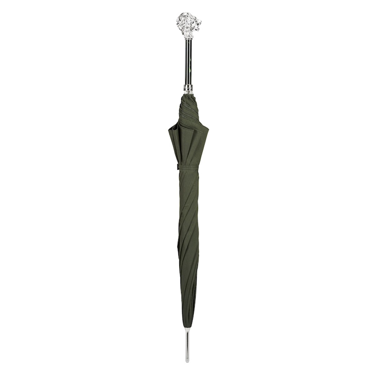 Casa Padrino Paraguas de lujo verde para hombre con asa de león plateado - Hecho a mano en Italia, Longitud 95cm, Diámetro 110cm Casa Padrino Paraguas de lujo verde para hombre con asa de león plateado - Hecho a mano en Italia, Longitud 95cm, Diámetro 110cm