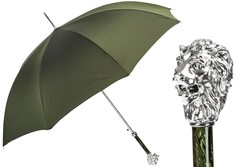 Casa Padrino Paraguas de lujo verde para hombre con asa de león plateado - Hecho a mano en Italia, Longitud 95cm, Diámetro 110cm Casa Padrino Paraguas de lujo verde para hombre con asa de león plateado - Hecho a mano en Italia, Longitud 95cm, Diámetro 110cm