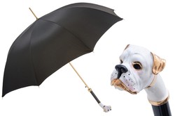 Casa Padrino Paraguas de lujo para hombre con motivo Boxer blanco - Apertura automática - 100% Poliéster - Mango de latón esmaltado - 95cm x 110cm Casa Padrino Paraguas de lujo para hombre con motivo Boxer blanco - Apertura automática - 100% Poliéster - Mango de latón esmaltado - 95cm x 110cm