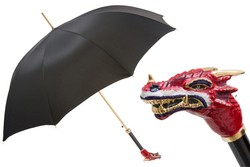 Casa Padrino Paraguas de lujo para hombre Dragón Rojo con apertura automática y mango de latón esmaltado 95 cm
