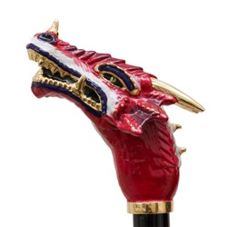 Casa Padrino Paraguas de lujo para hombre Dragón Rojo con apertura automática y mango de latón esmaltado 95 cm