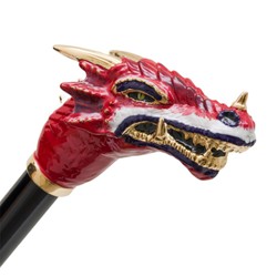 Casa Padrino Paraguas de lujo para hombre Dragón Rojo con apertura automática y mango de latón esmaltado 95 cm