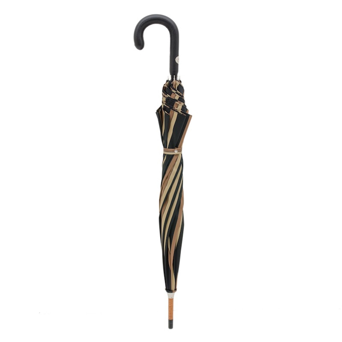 Casa Padrino Paraguas de Lujo para Hombre con Rayas y Mango de Cuero, Longitud 92cm, Diametro 110cm Casa Padrino Paraguas de Lujo para Hombre con Rayas y Mango de Cuero, Longitud 92cm, Diametro 110cm