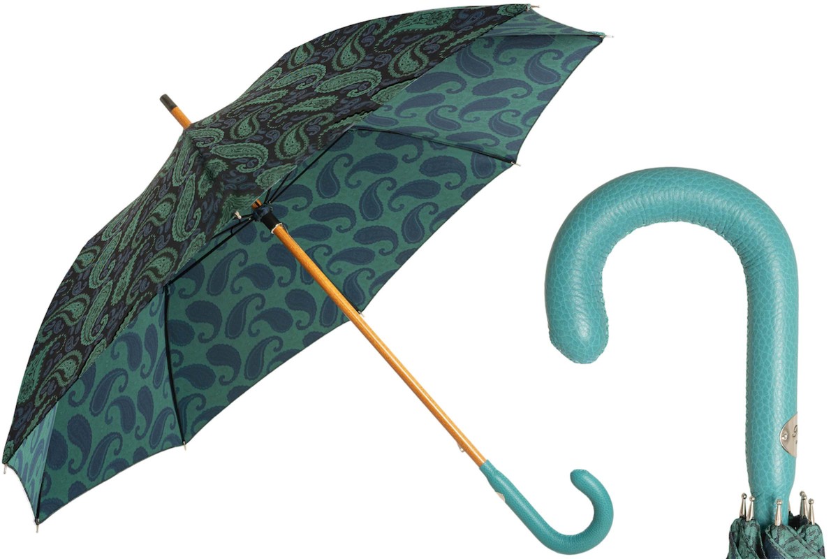Casa Padrino Paraguas de Lujo para Hombre Paisley Turquesa Hecho a mano en Italia 92cm x 110cm Casa Padrino Paraguas de Lujo para Hombre Paisley Turquesa Hecho a mano en Italia 92cm x 110cm