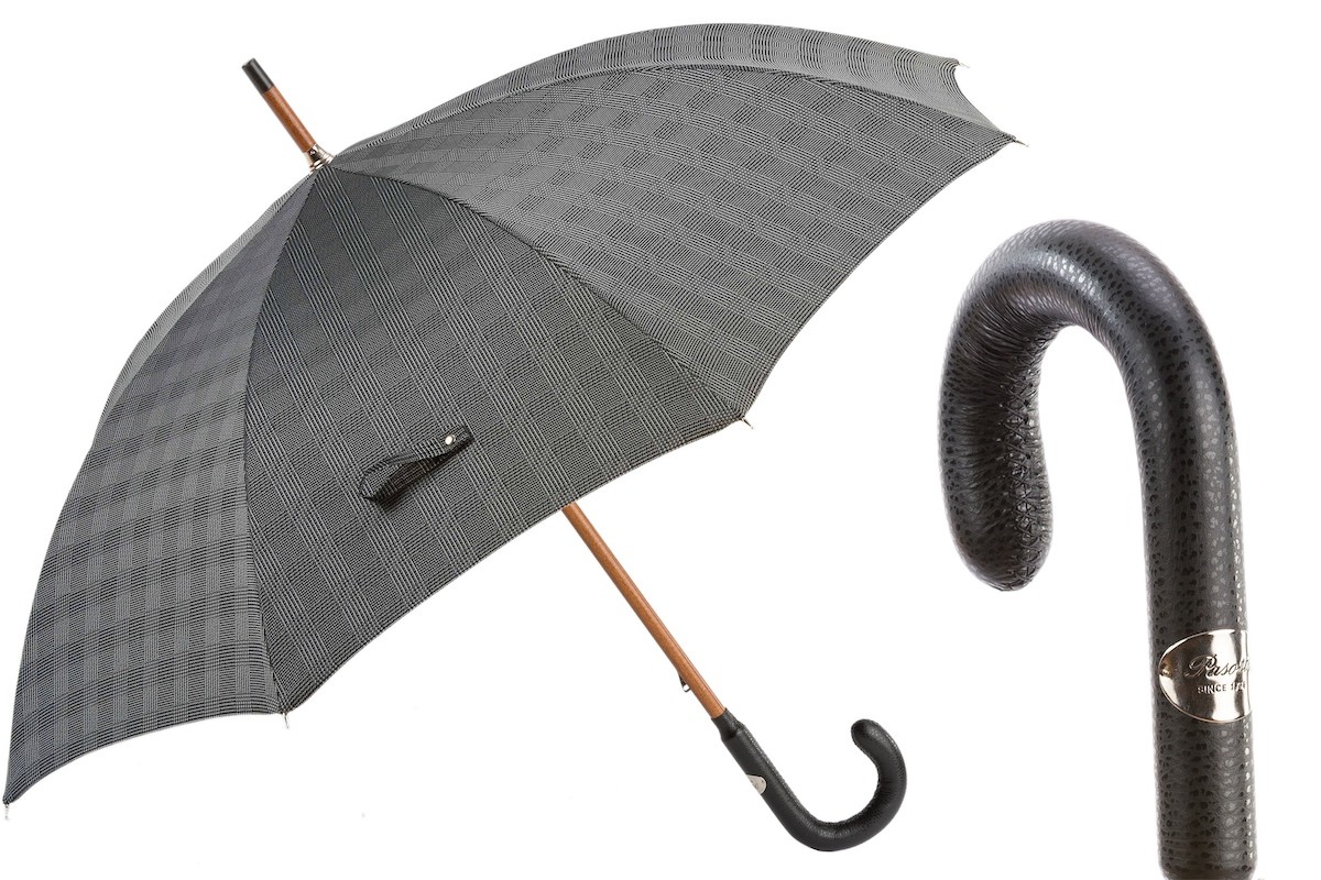 Casa Padrino Paraguas clásico para hombre - Hecho a mano en Italia - Mango de cuero, 110cm Casa Padrino Paraguas clásico para hombre - Hecho a mano en Italia - Mango de cuero, 110cm