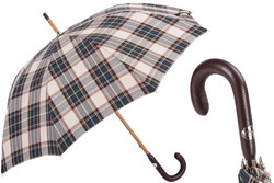 Casa Padrino Paraguas de lujo para hombre estampado tartán marrón - Hecho a mano en Italia - Longitud 92 cm - Diámetro 110 cm