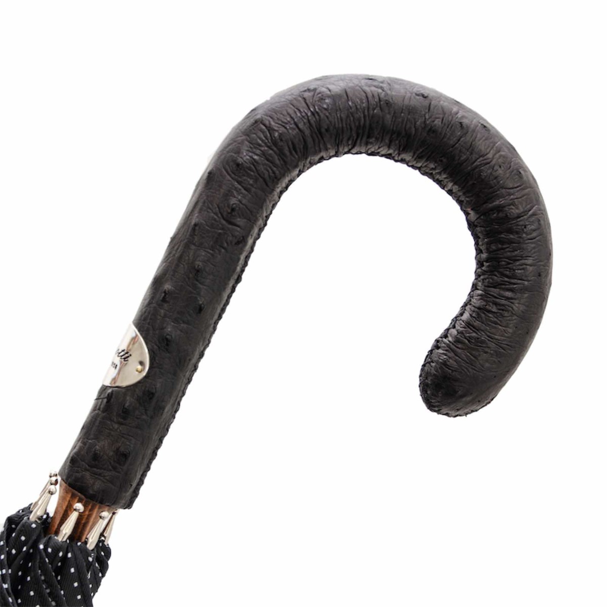 Casa Padrino Paraguas de lujo para hombre Punto Bianco con mango de piel de avestruz, blanco, longitud 92 cm, diámetro 110 cm Casa Padrino Paraguas de lujo para hombre Punto Bianco con mango de piel de avestruz, blanco, longitud 92 cm, diámetro 110 cm
