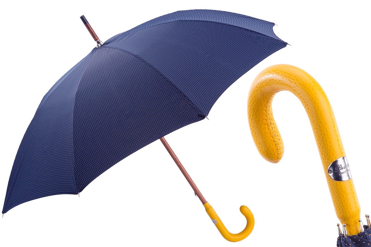 Casa Padrino Paraguas de lujo italiano para hombre con mango de cuero amarillo 92 cm / 110 cm Casa Padrino Paraguas de lujo italiano para hombre con mango de cuero amarillo 92 cm / 110 cm