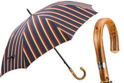 Casa Padrino Paraguas de lujo a rayas para hombre con mango de castaño - Hecho a mano en Italia, Longitud 97cm, Diámetro 120cm