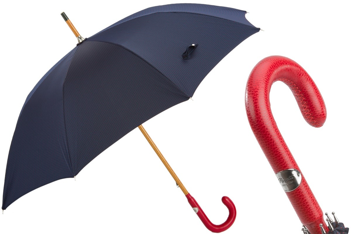 Casa Padrino Paraguas italiano de lujo para hombre con mango de cuero rojo, longitud 92cm, diámetro 110cm Casa Padrino Paraguas italiano de lujo para hombre con mango de cuero rojo, longitud 92cm, diámetro 110cm