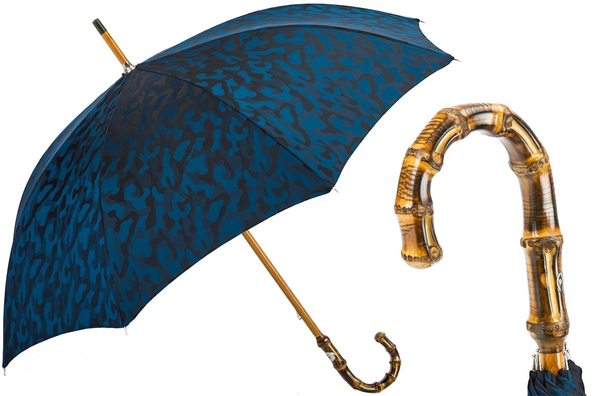 Casa Padrino Paraguas de lujo para hombre, diseño camuflaje azul, mango de bambú, longitud 92 cm, diámetro 110 cm Casa Padrino Paraguas de lujo para hombre, diseño camuflaje azul, mango de bambú, longitud 92 cm, diámetro 110 cm
