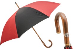 Casa Padrino Paraguas de lujo para hombre rojo y negro con mango de castaño 92cm x 110cm