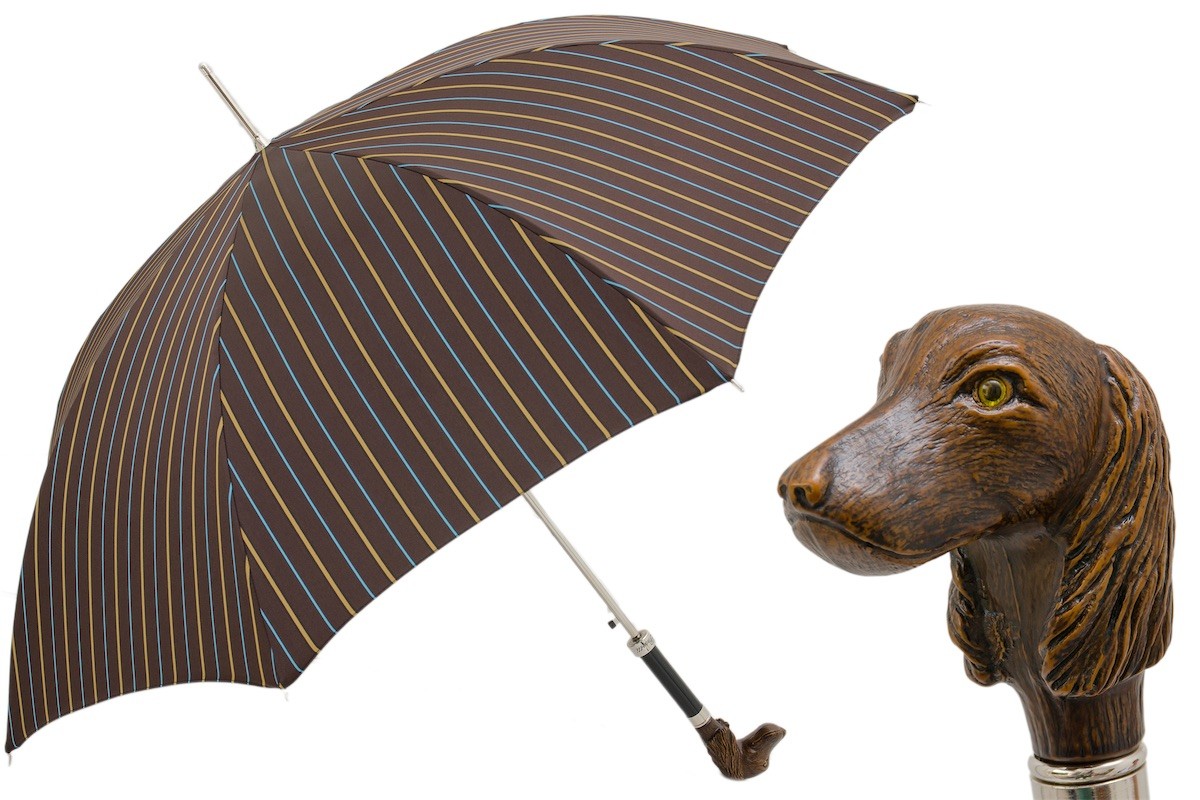 Casa Padrino Paraguas de lujo para hombre a rayas con perro - Apertura automática - 100% Poliéster - Mango de acetato - 95cm x 110cm Casa Padrino Paraguas de lujo para hombre a rayas con perro - Apertura automática - 100% Poliéster - Mango de acetato - 95cm x 110cm