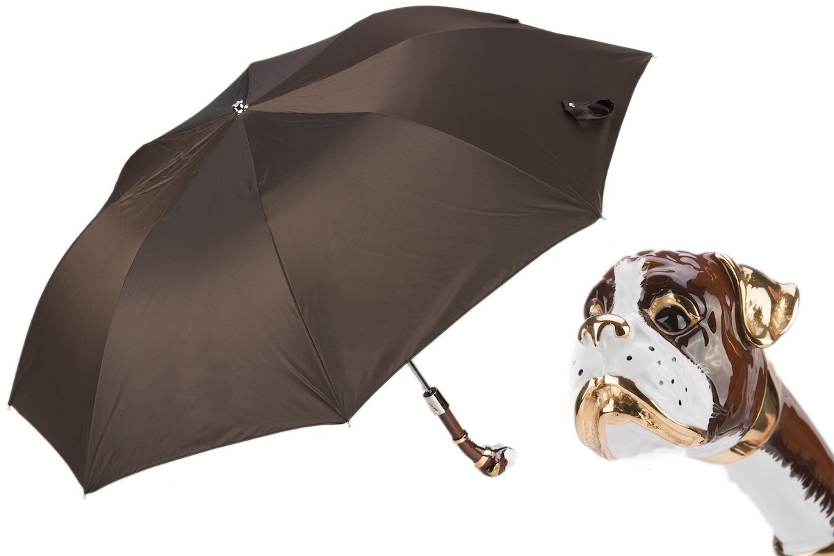 Casa Padrino Paraguas Plegable de Lujo para Hombre con Motivo Bóxer Alemán, Mango de Latón Esmaltado, Longitud 50cm, Diámetro 100cm Casa Padrino Paraguas Plegable de Lujo para Hombre con Motivo Bóxer Alemán, Mango de Latón Esmaltado, Longitud 50cm, Diámetro 100cm