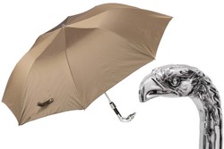 Casa Padrino Paraguas Plegable de Lujo para Hombre con Mango de Águila Plateada - Artesanía Italiana - 50cm x 100cm