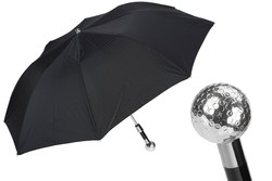 Casa Padrino Paraguas Plegable de Lujo para Hombre con Mango de Pelota de Golf Plateada - Hecho a Mano en Italia - 50cm x 100cm Casa Padrino Paraguas Plegable de Lujo para Hombre con Mango de Pelota de Golf Plateada - Hecho a Mano en Italia - 50cm x 100cm